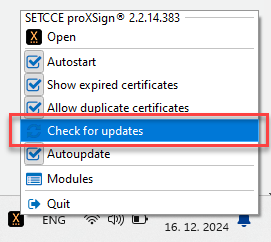 Windows - proXSign - tray menu
